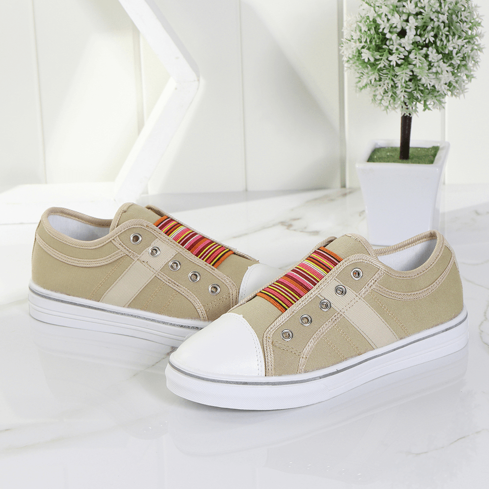 Women Casual Canvas Elastic Band Splice Color Flats