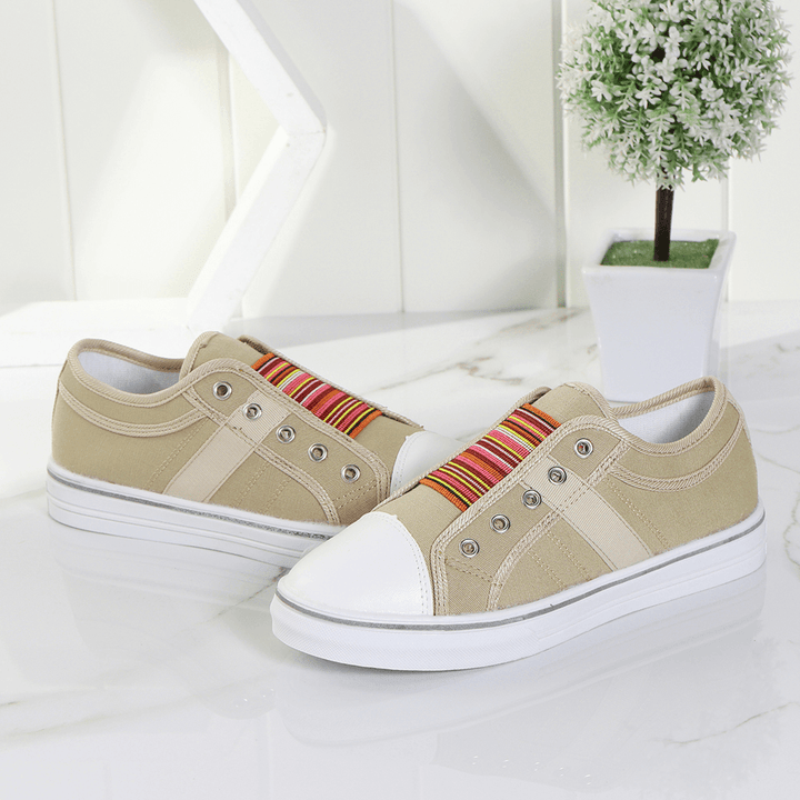 Women Casual Canvas Elastic Band Splice Color Flats