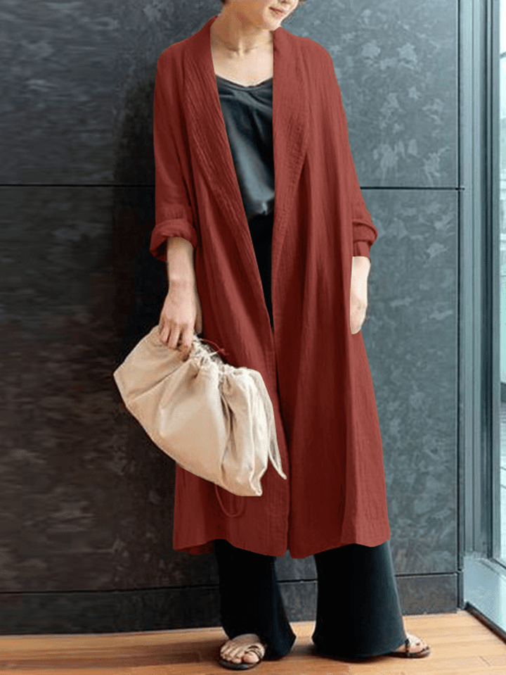 Pure Cotton Loose Literary Simple Mid-Calf Length Cardigan for Women