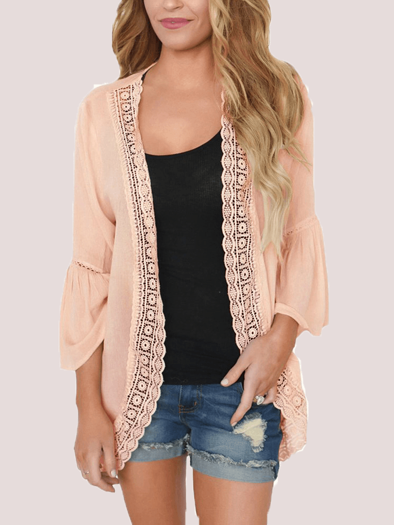 Stylish Women's Lace Trim Lightweight Cardigans in Solid Colors