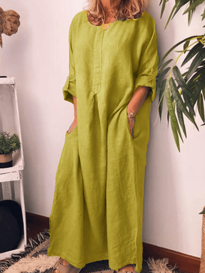 Loose Solid Color Long Sleeve Casual Maxi Dress