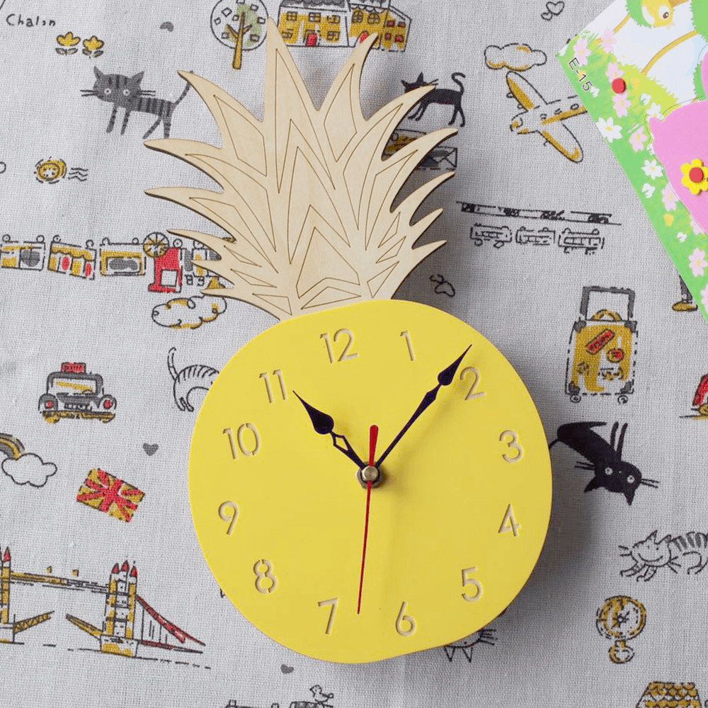 Creative Fruit Pineapple Wall Clock Acrylic Wood Clock for Livingroom Children Bedroom Cartoon Decorative