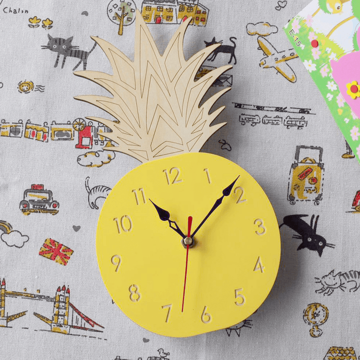 Creative Fruit Pineapple Wall Clock Acrylic Wood Clock for Livingroom Children Bedroom Cartoon Decorative