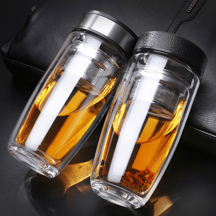 380ML Double Wall Glass Tea Tumbler Water Bottle with Filter Infuser Travel Mug