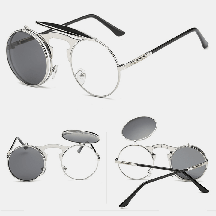 Retro Metal Punk Steam Flip Sunglasses Hipster Sunglasses Fashion Style for Men Women