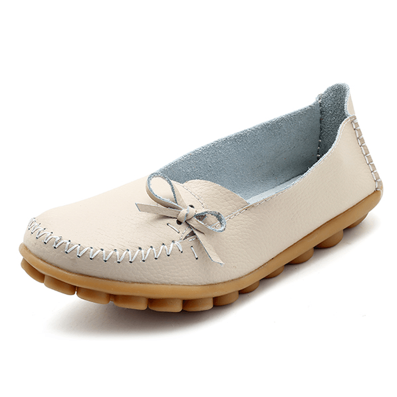 Larger Size Women Casual Shoe Leather Comfy Flat Loafers - MRSLM