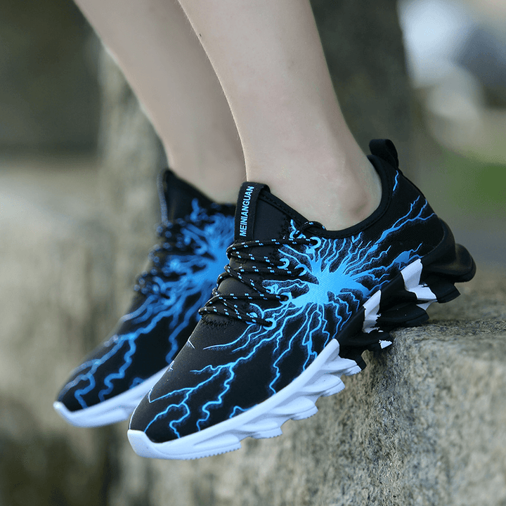 Men Breathable Fabric Soft Blade Sole Pattern Comfy Sports Casual Running Shoes