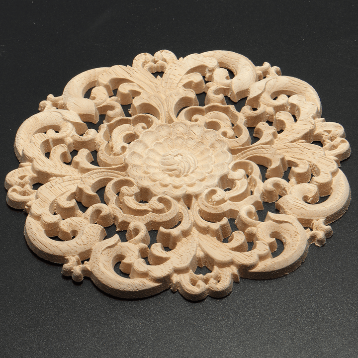 Wood Carved Onlay Applique Unpainted Flower Pattern Furniture Frame Door Decor 15Cm