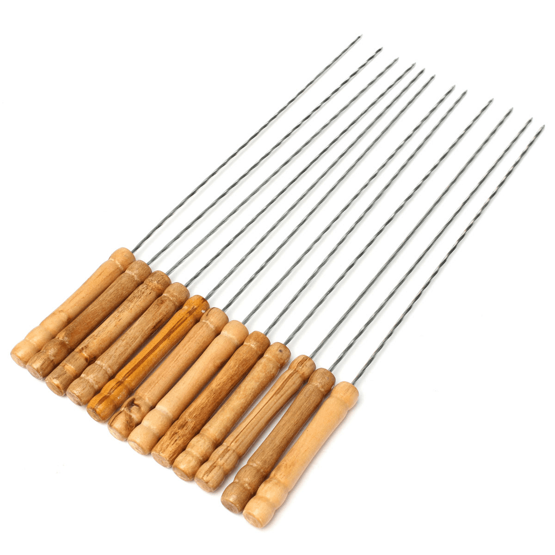 12X Stainless Steel Metal Barbeque Skewer Needle BBQ Kebab Stick Utensil 30Cm BBQ Stick Fork