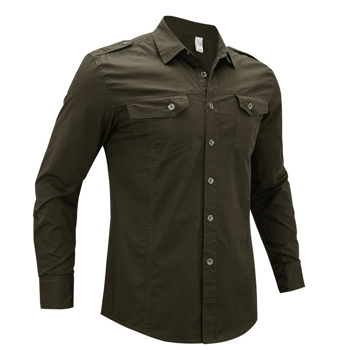 Men'S Military Long Sleeve Dress Shirt with Epaulets