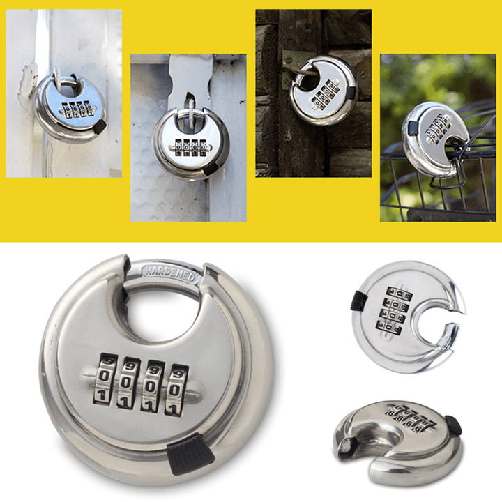 Security 4 Digit Combination Disc Padlock Steel Alloy Heavy Duty Hardened Door Lock