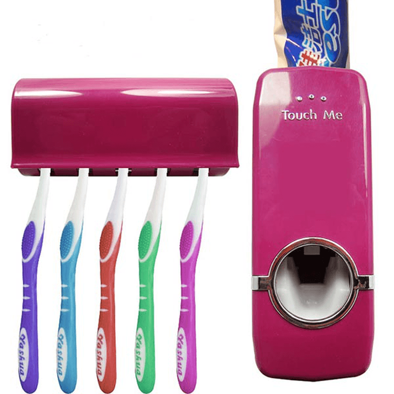 Honana BX-421 Wall Mounted Automatic Toothpaste Dispenser with Five Toothbrush Holder Set Bathroom