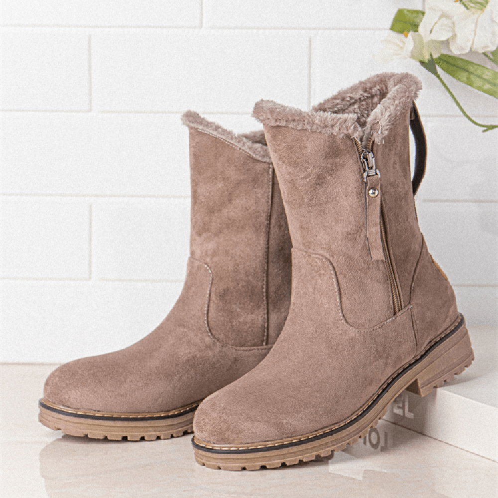 Women Casual Suede round Toe Side Zipper Flat Snow Boots