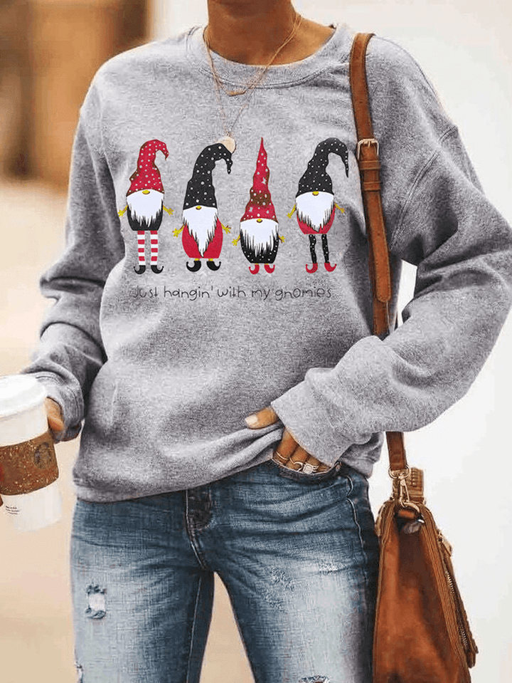 Women Cartoon Santa Claus Print Christmas Pullover Long Sleeve Sweatshirts