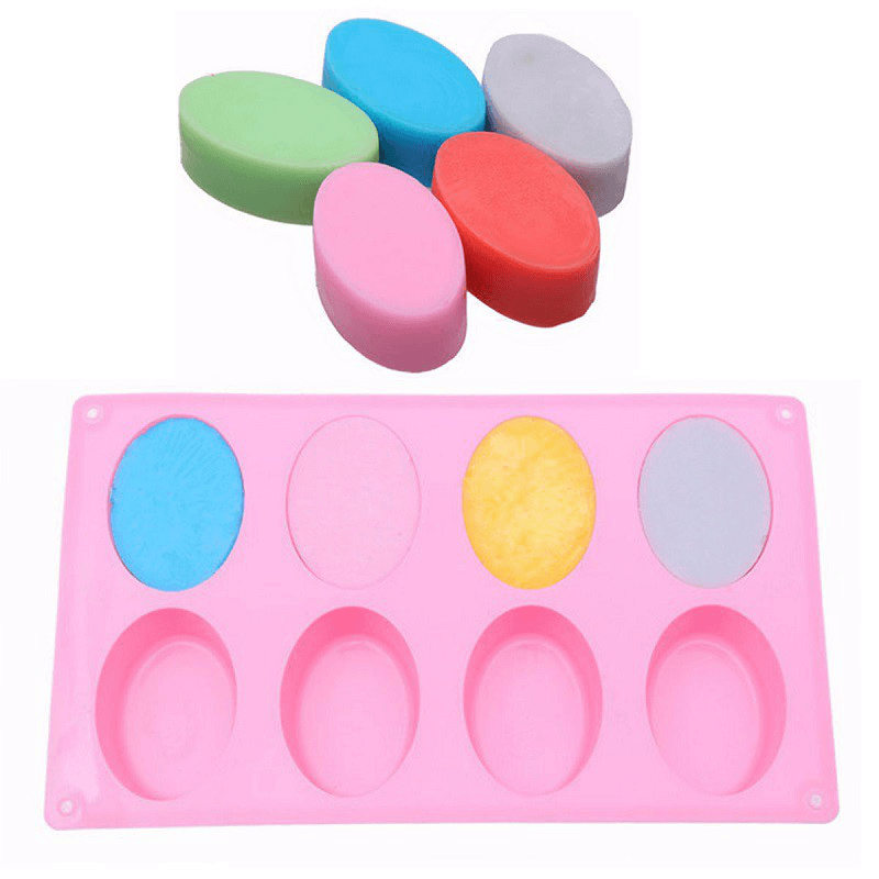 8-Cavity Oval Soap Mold Silicone Chocolate Mould Tray Homemade Muffin Making Tool Baking Mould