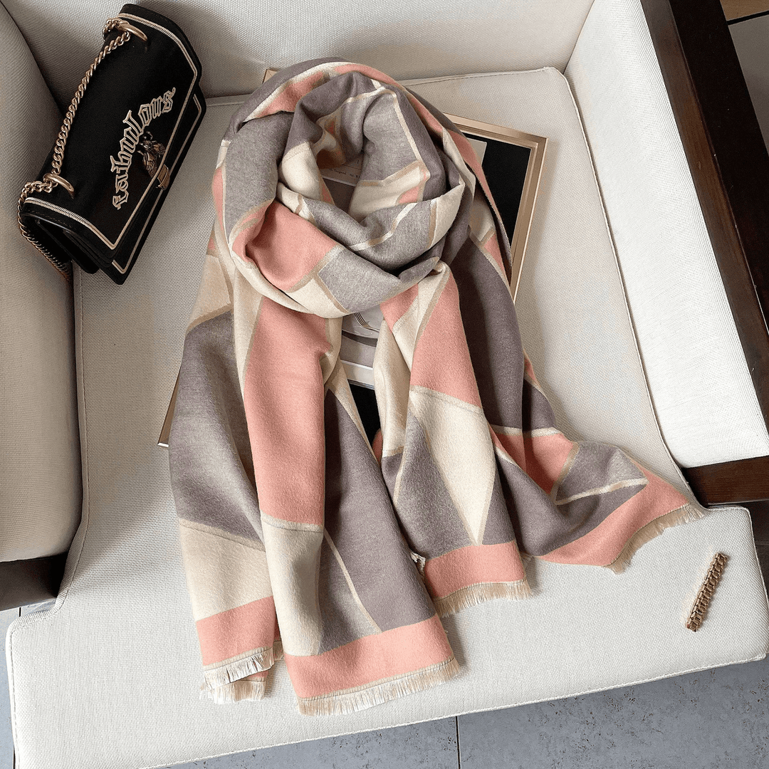 New Color-Blocking Warm with Double-Sided Imitation Cashmere Scarf