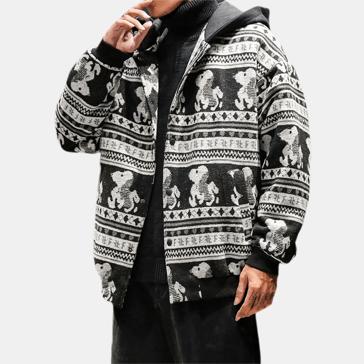 Mens Fashion Cotton Printing Loose Comfy Thick Casual Jacket