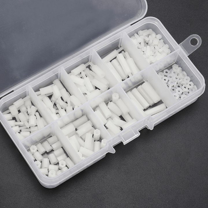 Suleve‚Ñ¢ M2NH3 M2 Nylon Screw White Hex Screw Nut Nylon PCB Standoff Assortment Kit 300Pcs