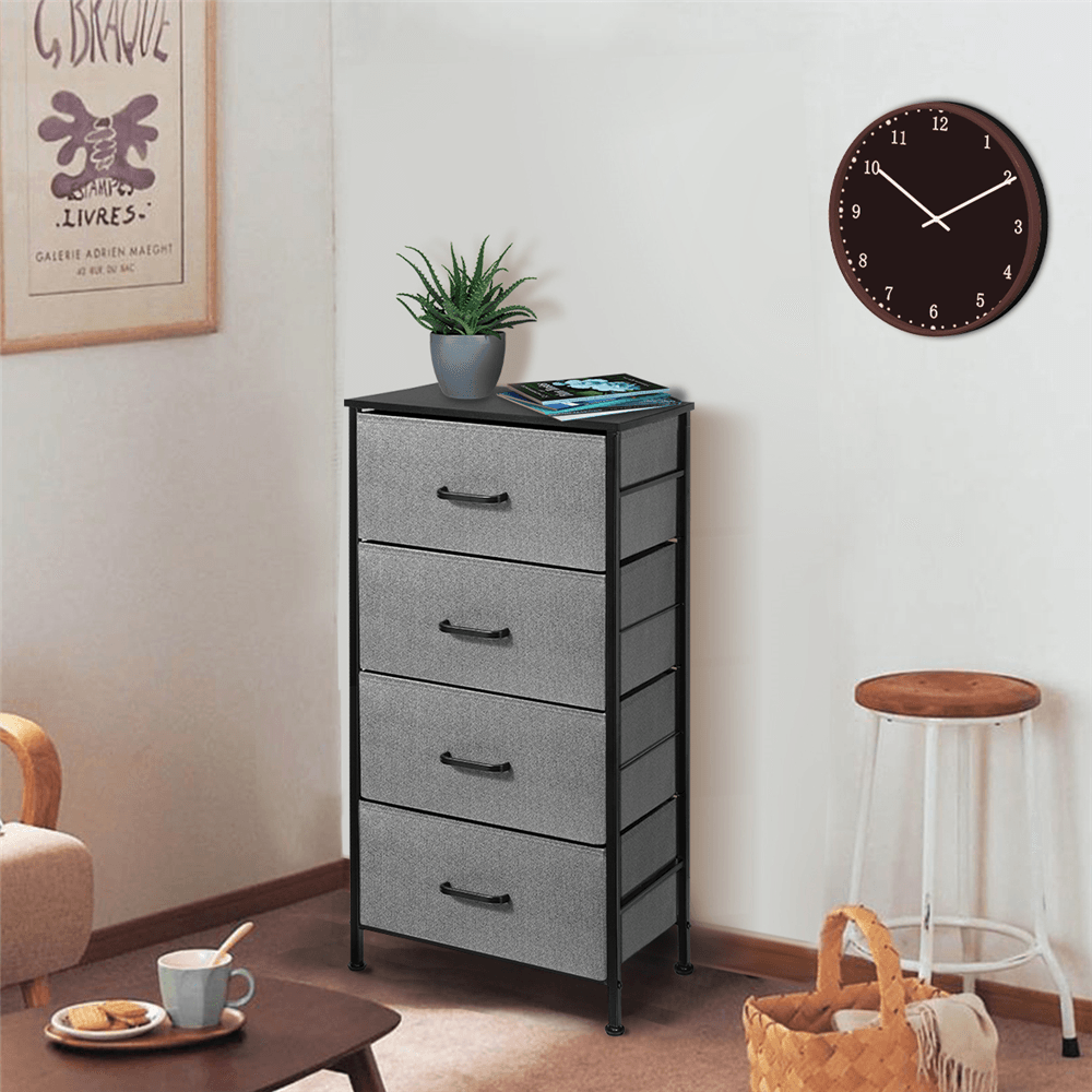 Dresser for Bedroom, Kingso 4 Dressers & Chests of Drawers, Long Dresser Organizer for Children, Tall Skinny Dresser for Kids, Dark Grey