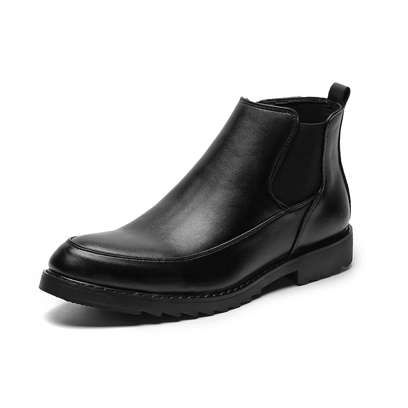 Men Leather Pointy Toe Chelsea Soft Sole Zipper Trendy Casual Boots