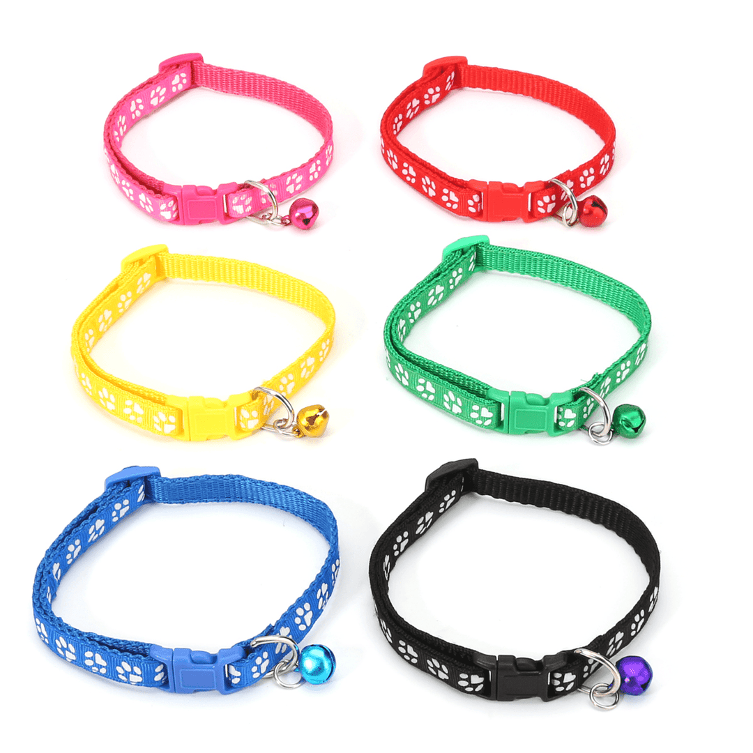 12Pcs/Lot Mulit-Color Dog Collars Pet Cat Nylon Collar Bell Necklace Buckle