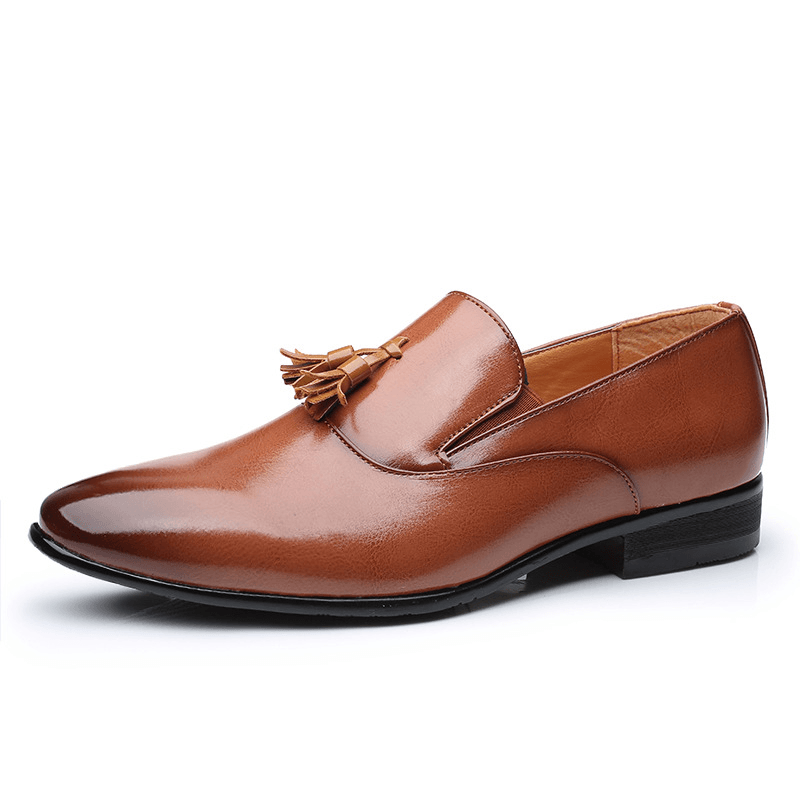 Men Leather Breathable Soft Sole Slip on Comfy Business Casual Dress Shoes