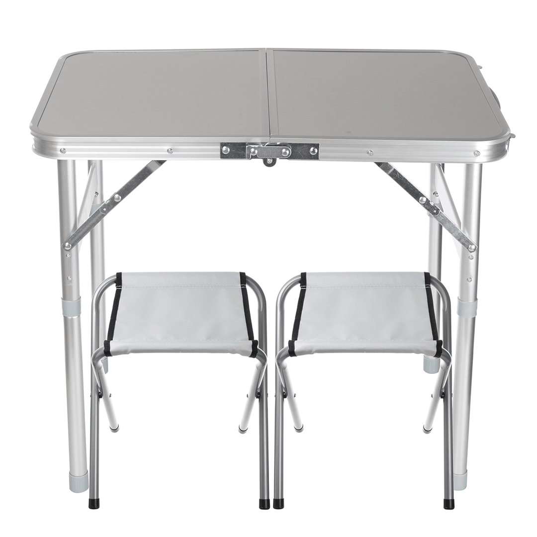 Foldable Desk with 2 Chairs Folding Picnic Table with 2 Stools Aluminum Laptop Desk Chair Set Height Adjustable Portable Outdoor Camping Dining BBQ Party Table