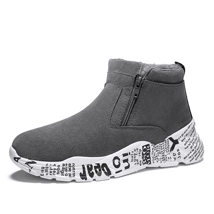 Men Letter Printed plus Velvet Thicken Warm Side-Zip Snow Boots