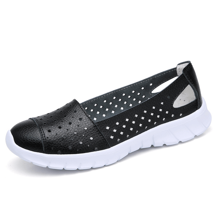 Women Leather Hollow Comfy Breathable Soft Casual Flats