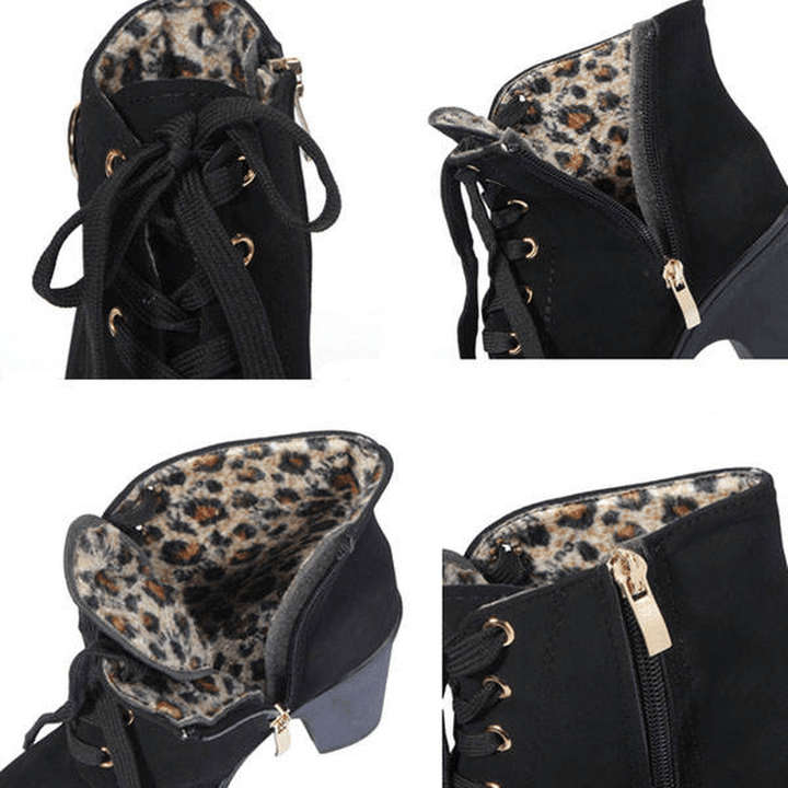 Round Toe Thick High Heel Lace-Up Side Zipper Women Boots