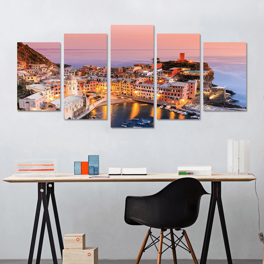 5 Panel Frameless Print Italian Town Oil Paintings on Canvas Wall Picture for Living Room Decor