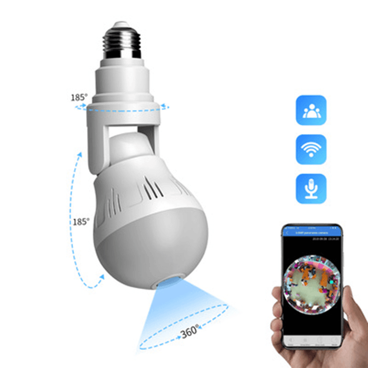 XIAOVV D5 360¬∞ Panorama 1080P WIFI Light Bulb Camera - Indoor Wireless Security Surveillance IP Camera with H.265 Two-Way Audio