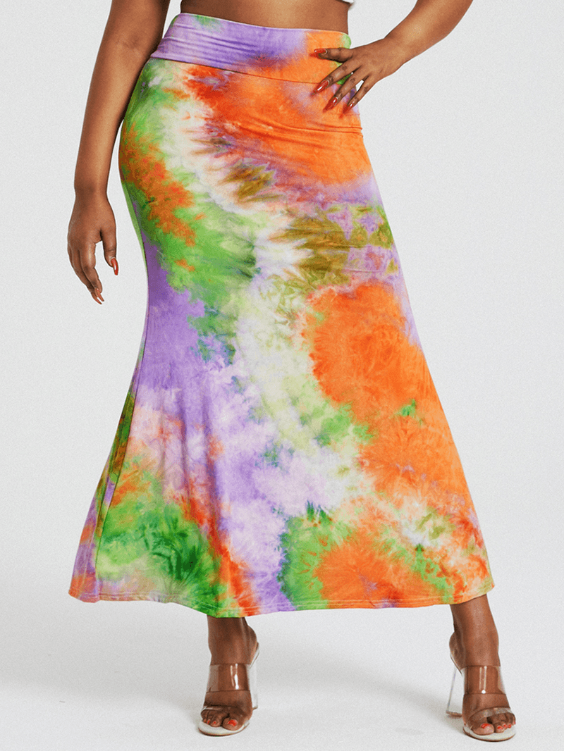 Tie Dye Print High Waist Buttocks Bodycon Long Skirt