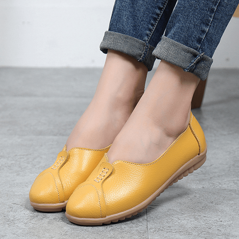 Women Casual Soft Leather Flat Shoes Driving Slip-Ons Comfortable Loafers