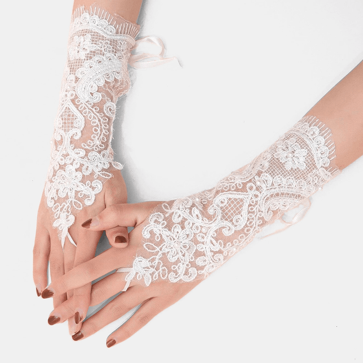 Women Dacron Flowers Bandage Decorative Lace Gloves Fashion Breathable Sunshade Fingerless Gloves Sun Protection Sleeves