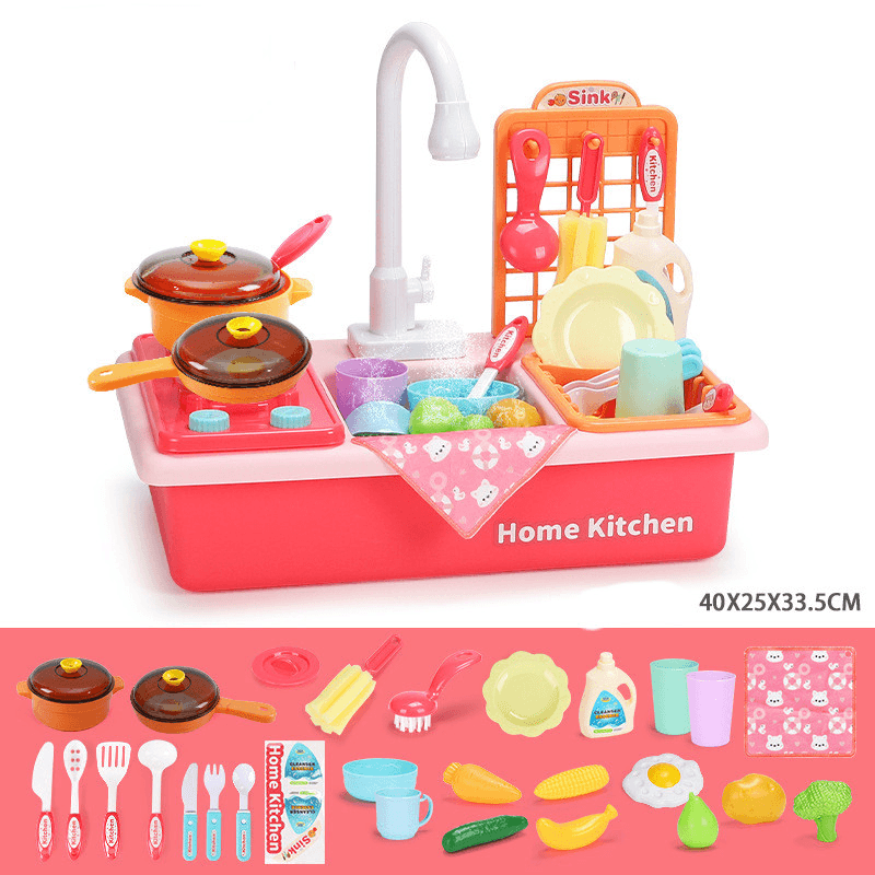 Children'S Kitchen Toy Set Simulation Dishwasher with Stove Circulating Water Sink