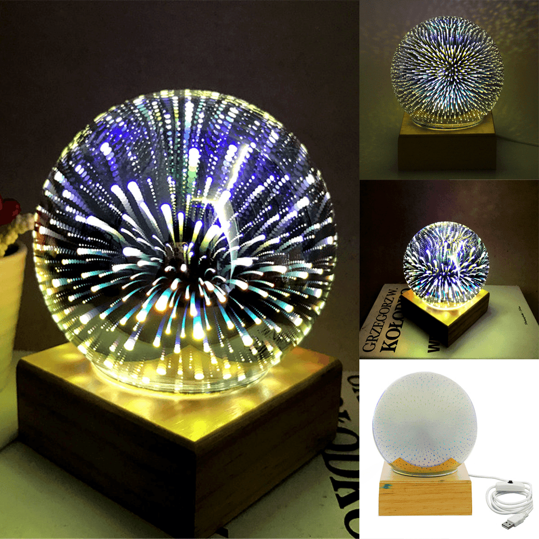 3D USB Magic Base Glass Ball Sphere Lightning Lamp Night Light Party Festival Firework