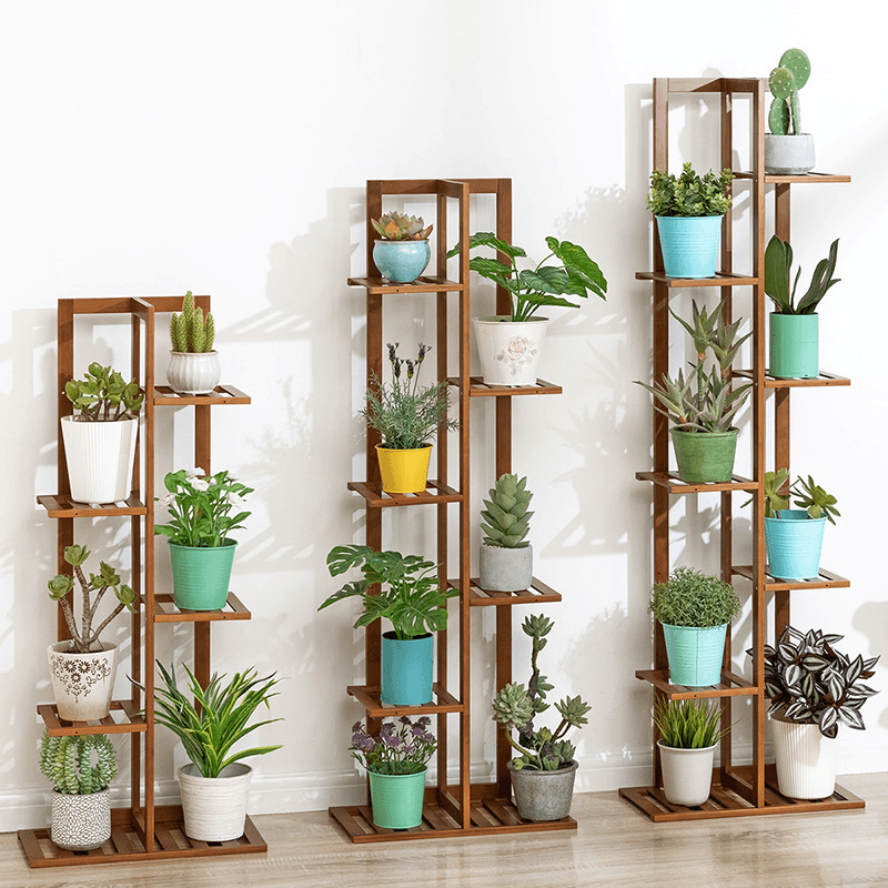 5/6/7-Tier Wooden Plant Stand Flower Pot Shelf Indoor Storage Display Rack