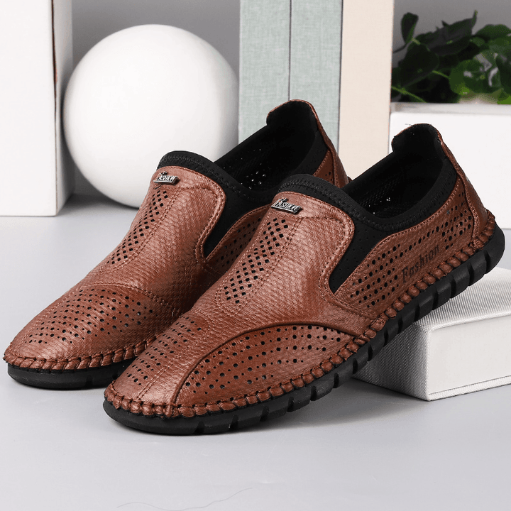 Menico Men Microfiber Hollow Out Breathable Soft Sole Slip on Comfy Business Casual Shoes