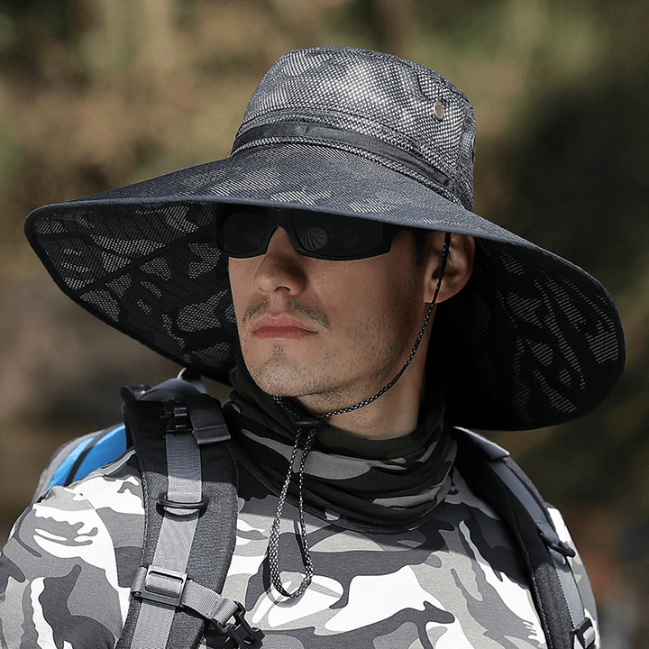 K51 Men'S Summer Hat Outdoor Sun Screen Camouflage Hiking Hats Cycling Fishing Cap Big Brim Fisherman Hat UV Protection