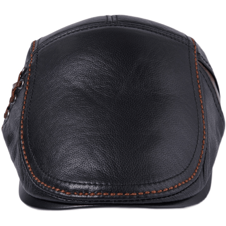 Men'S Cowhide Beret Leather Hat