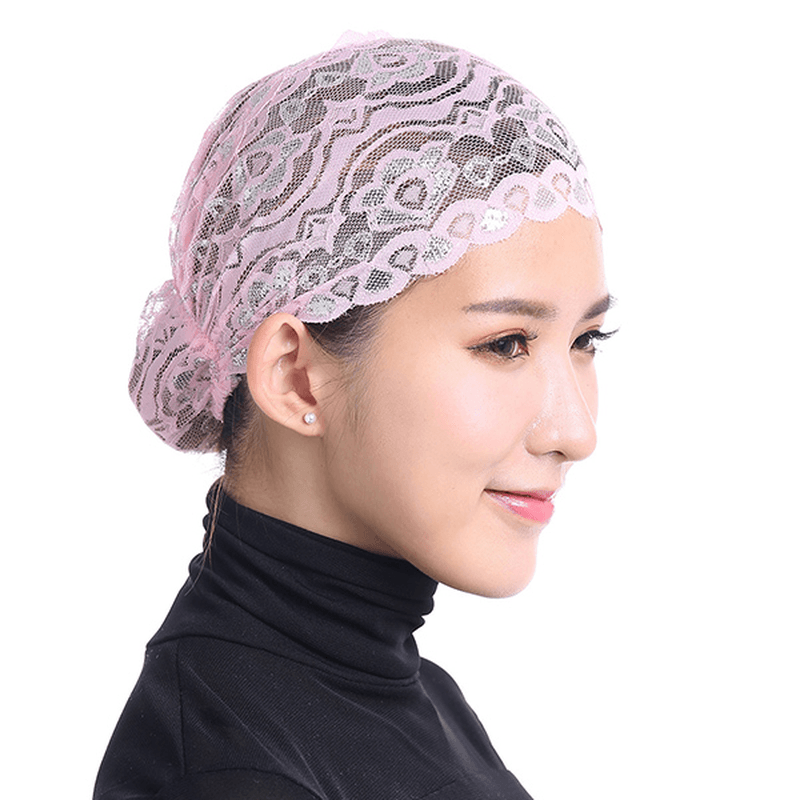 Women Shiny Lace Head Coverings Headscarf Hat Islamic Headwear Cap Scarf Hijab Undercaps