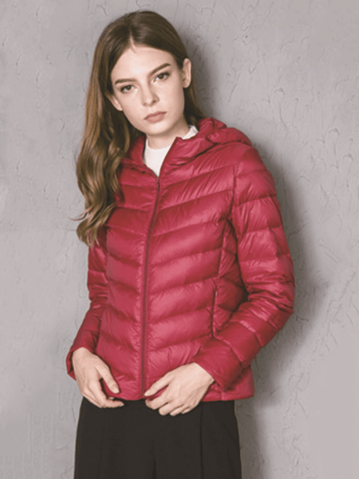 Casual Women Zipper Pure Color Long Sleeve down Jackets - MRSLM