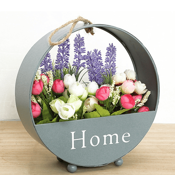 Creative round Wrought Iron Wall-Mounted Flower Basket Decoration Flower Stand