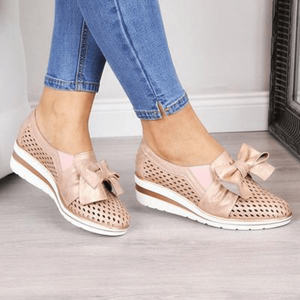 Women Breathable Hollow Butterfly Knot Wedges Loafers