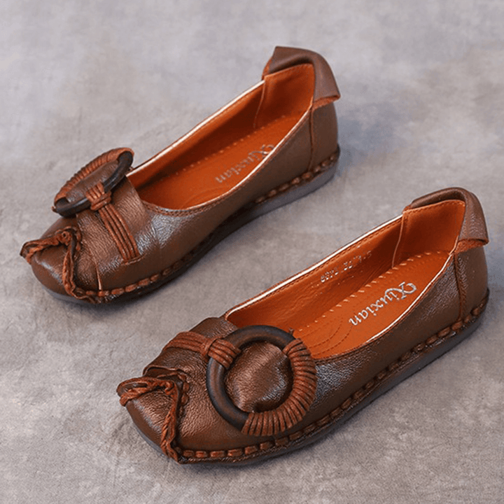 Women Handmade Stricing Decor Comfy Soft Sole Casual Leather Loafers