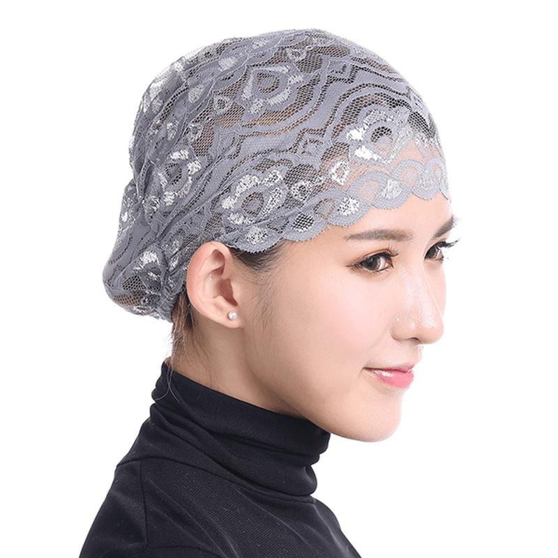 Women Shiny Lace Head Coverings Headscarf Hat Islamic Headwear Cap Scarf Hijab Undercaps