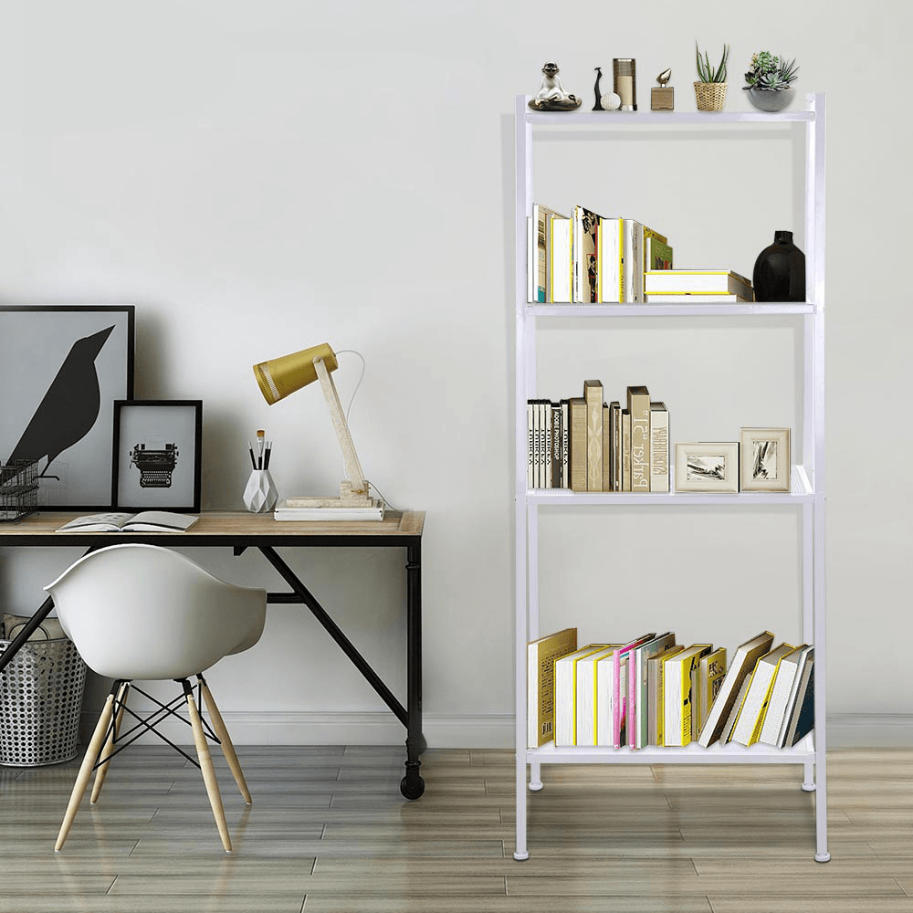 4 Tiers Wall Leaning Ladder Shelf Bookcase Bookshelf Storage Rack Shelves Storage Stand Unit Organizer for Office Home Bedroom Living Room