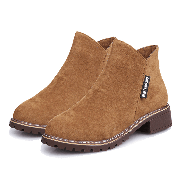 Women'S Suede Solid Color Block Heel Casual Ankle Boots