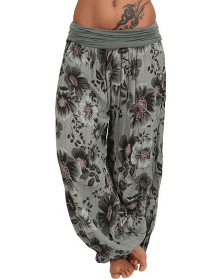 Women Floral Print Loose Casual Full Length Sport Pants - MRSLM